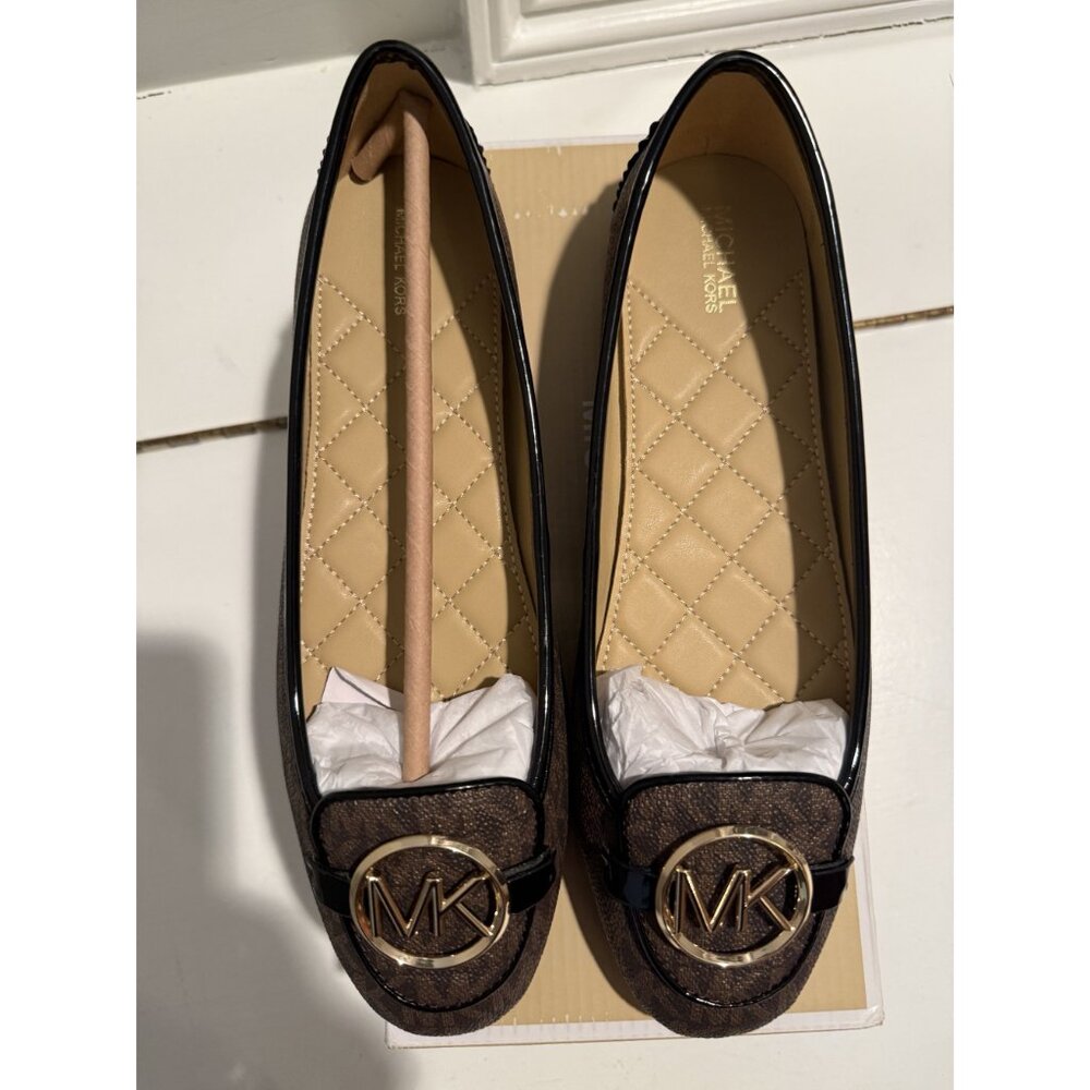 NWB Michael Kors Lillie Logo Moccasin Flats Brown Size 8 $115 [jb] - Picture 9 of 16